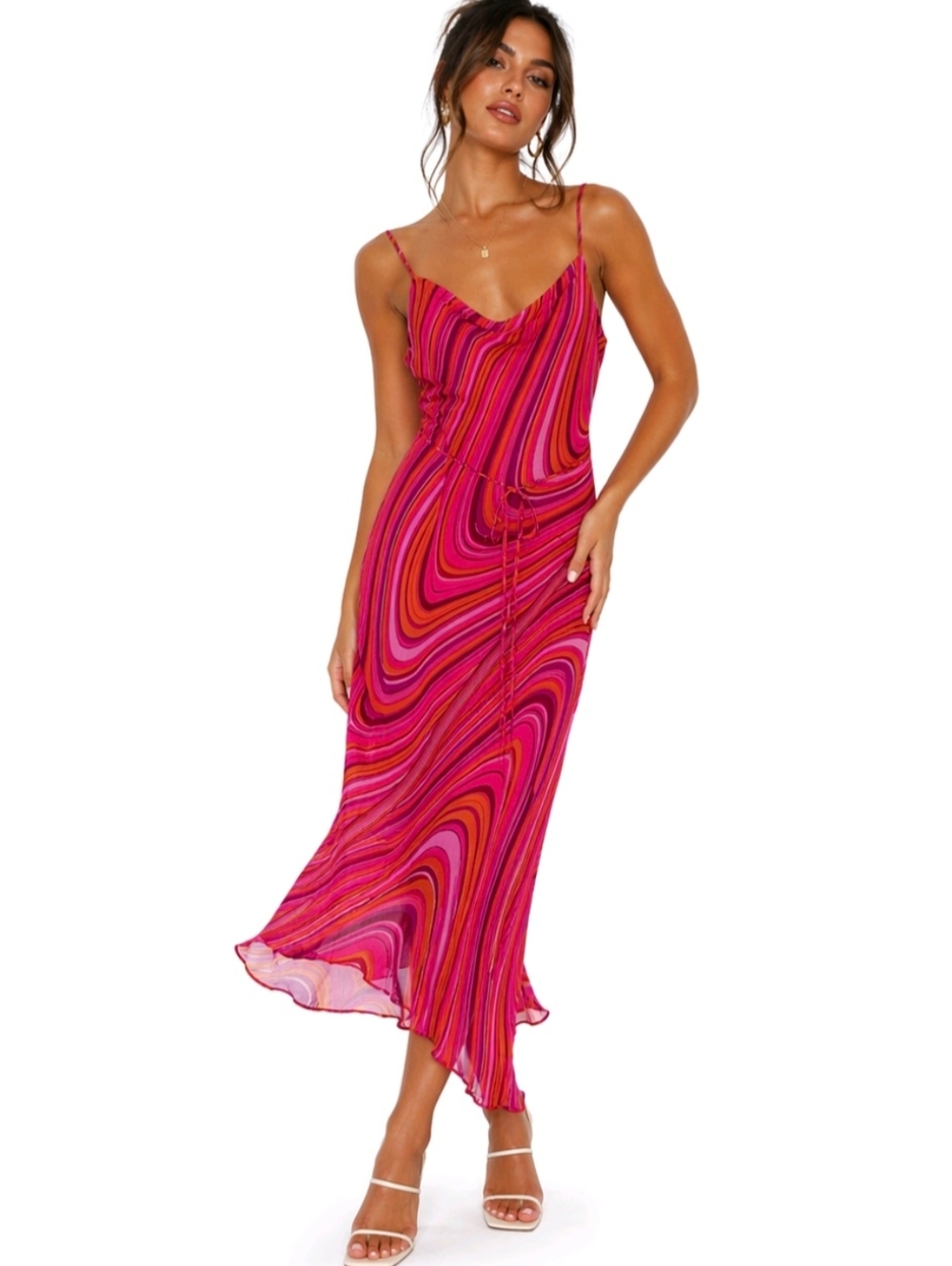 Helen Wang Slip Dress Pink Swirl Silk Asymmetric Hem Y2K Fairy Size 8